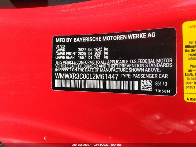 2020 Mini Cooper, VIN: WMWXR3C00L2M61447