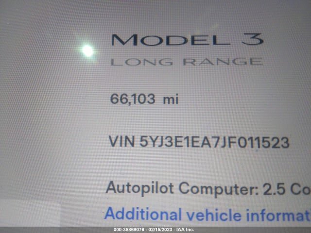 2018 Tesla 3, VIN: 5YJ3E1EA7JF011523