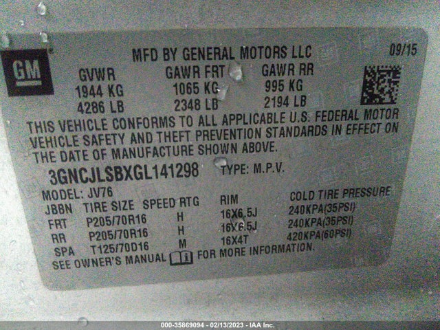 Chevrolet Trax Lt 2016 3GNCJLSBXGL141298 Image 10