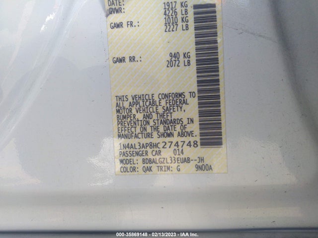 Nissan Altima 2.5 S 2017 1N4AL3AP8HC274748 Image 10