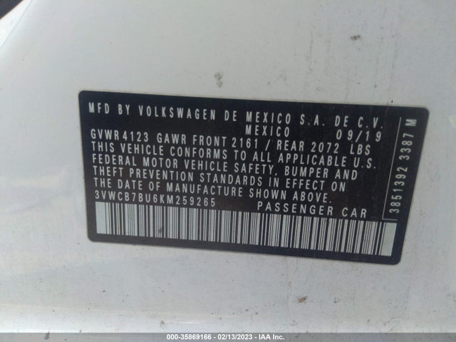 3VWCB7BU6KM259265 Volkswagen Jetta S/se/r-line
