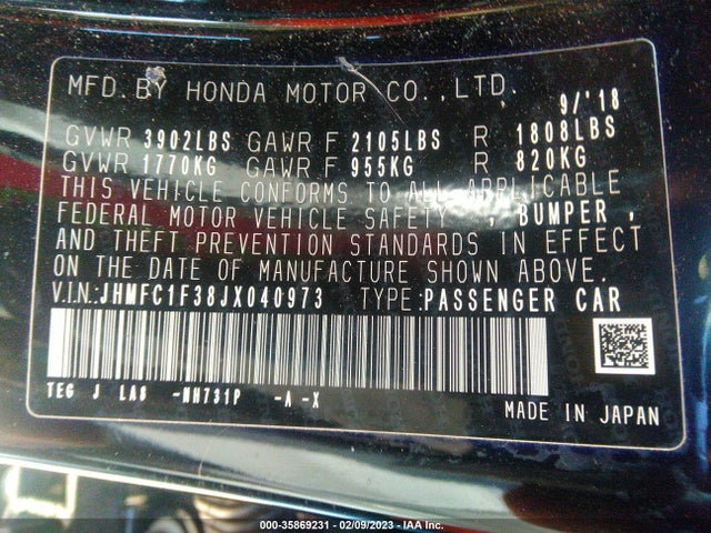 Honda Civic Sedan Ex-t 2018 JHMFC1F38JX040973 Image 10