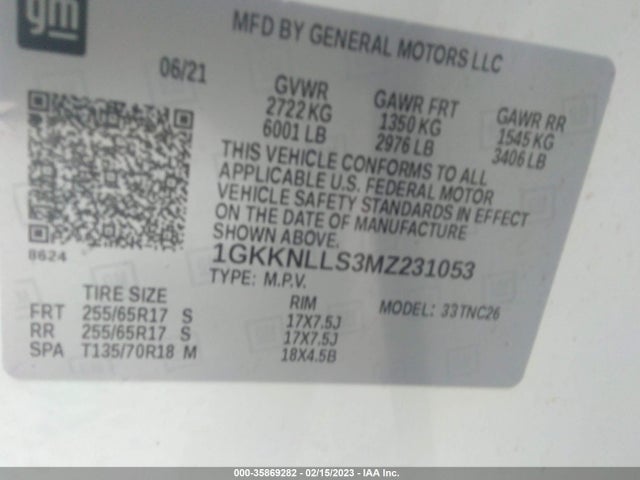 2021 GMC Acadia, VIN: 1GKKNLLS3MZ231053