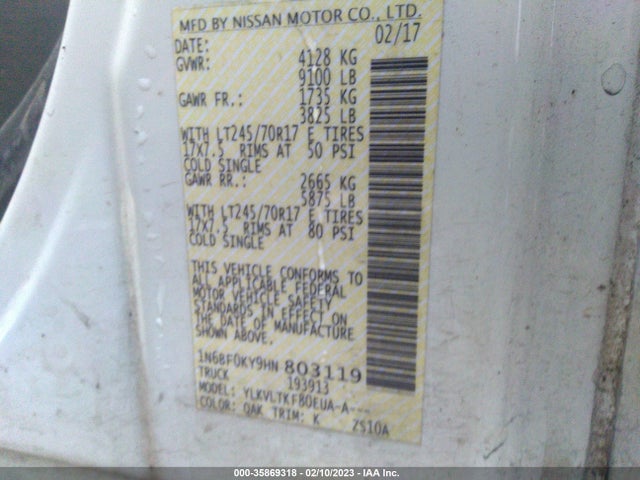 2017 Nissan NV, VIN: 1N6BF0KY9HN803119