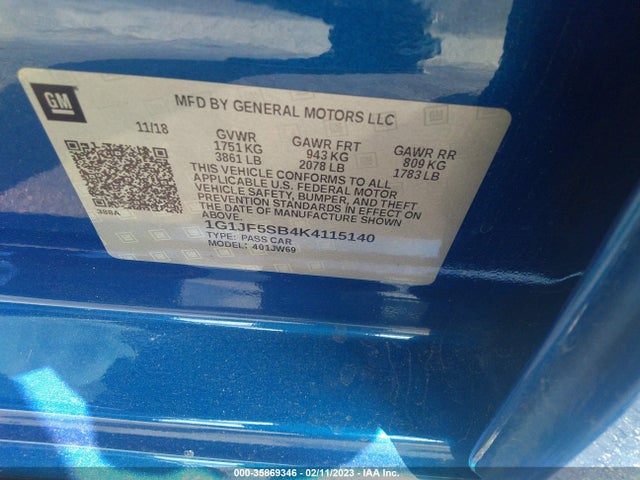 Chevrolet Sonic Premier 2019 1G1JF5SB4K4115140 Image 9