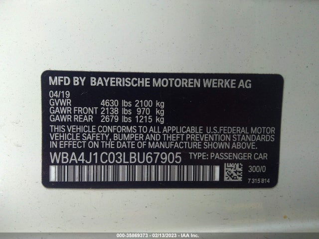 2020 BMW 4 Series, VIN: WBA4J1C03LBU67905
