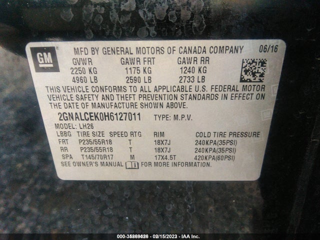 Chevrolet EQUINOX LT 2017 2GNALCEK0H6127011 Image 9