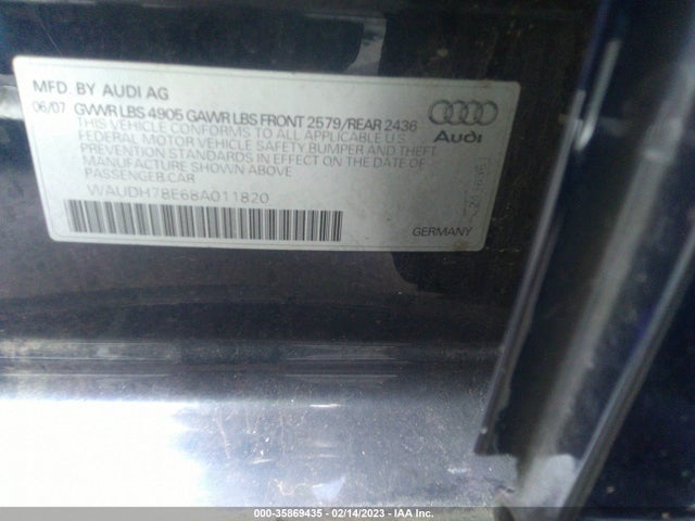 Audi A4 3.2l 2008 WAUDH78E68A011820 Image 10