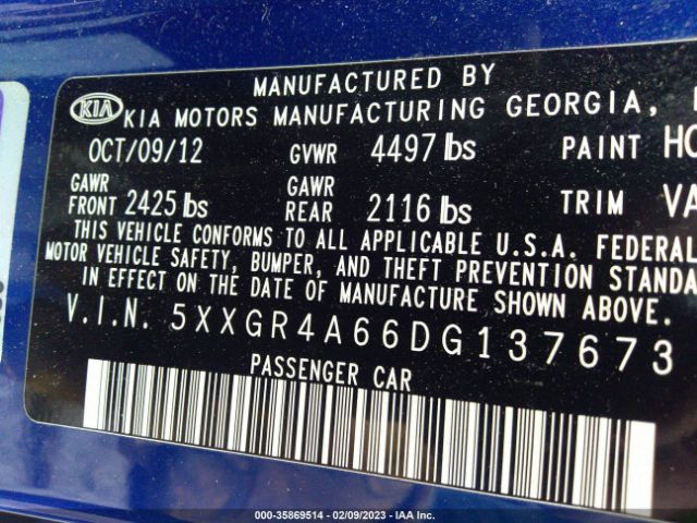 5XXGR4A66DG137673 KIA Optima Sx W/limited Pkg