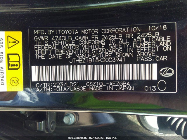 JTHBZ1B18K2003941 Lexus Es Es 350