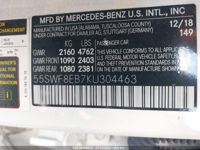 55SWF8EB7KU304463 Mercedes-Benz C-class C 300