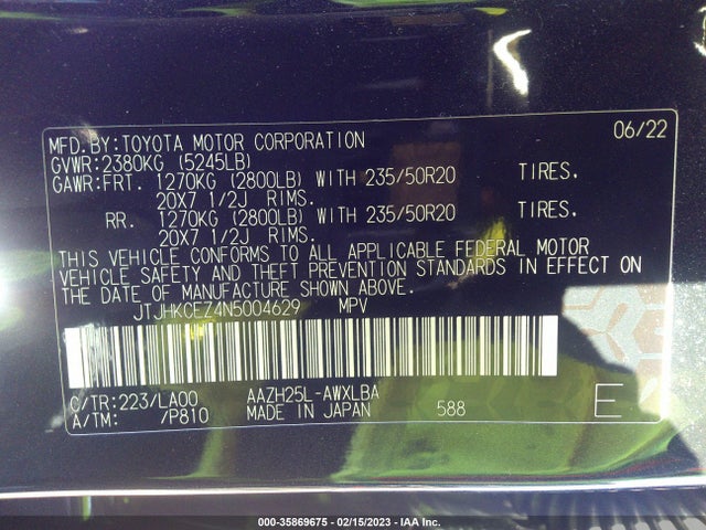 2022 Lexus NX, VIN: JTJHKCEZ4N5004629