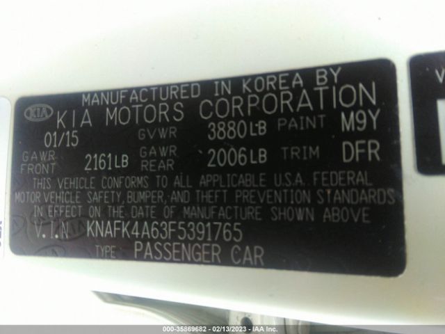 KNAFK4A63F5391765 KIA FORTE LX