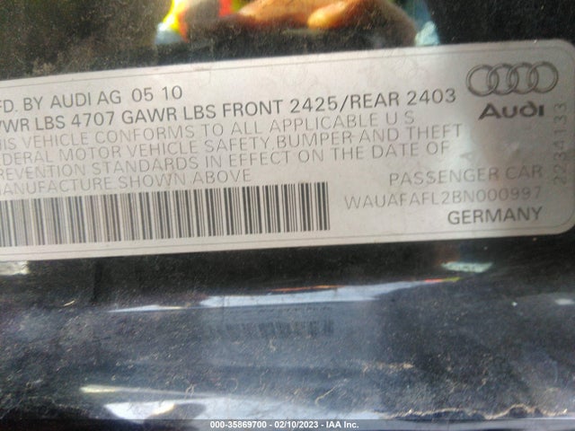 WAUAFAFL2BN000997 Audi A4 2.0t Premium