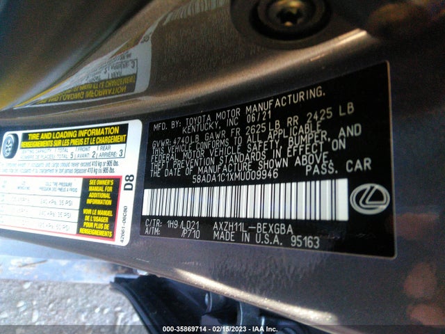 2021 Lexus ES, VIN: 58ADA1C1XMU009946