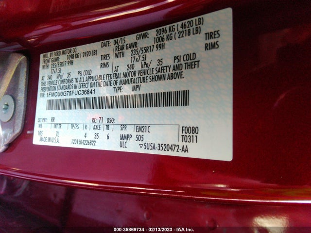 2015 Ford Escape, VIN: 1FMCU0G75FUC36841