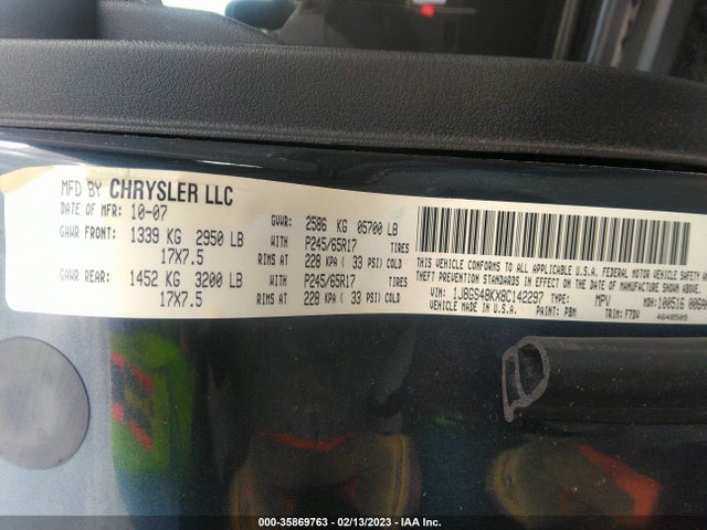 2008 JEEP GRAND CHEROKEE LAREDO VIN: 1J8GS48KX8C142297