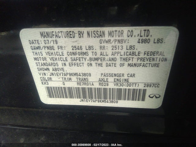 JN1EV7AP9KM543809 Infiniti Q50 3.0t Sport