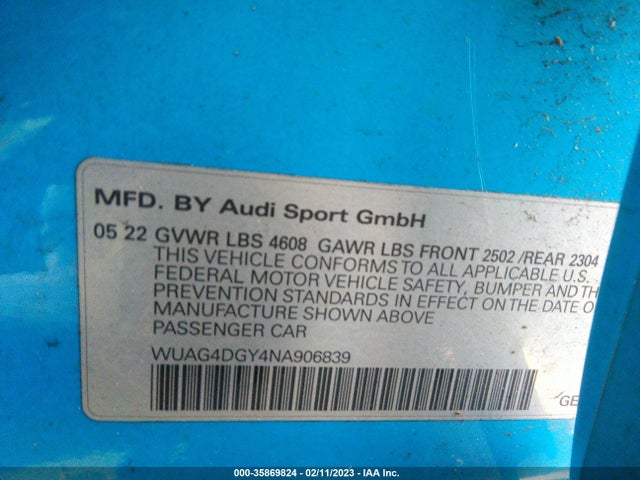 2022 Audi RS 3, VIN: WUAG4DGY4NA906839