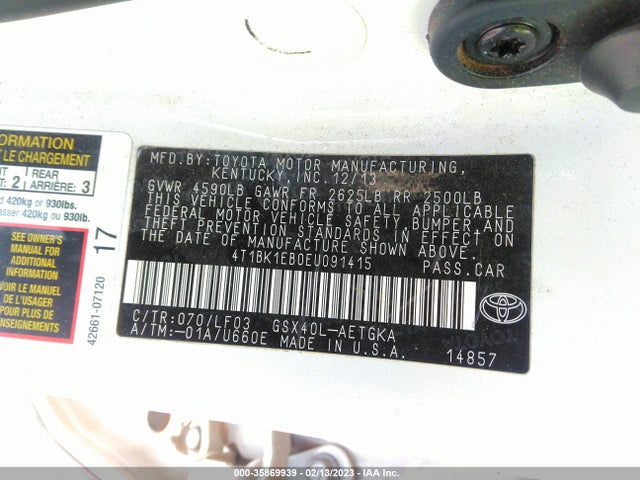 Toyota AVALON LIMITED 2014 4T1BK1EB0EU091415 Image 11