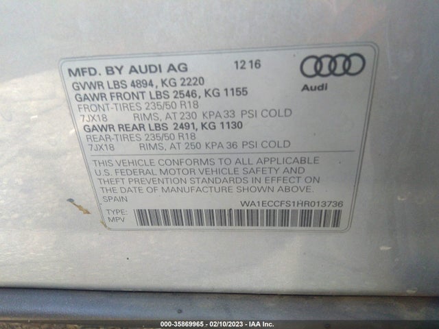 WA1ECCFS1HR013736 Audi Q3 PREMIUM