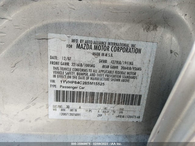 2008 MAZDA MAZDA6 I SPORT VE VIN: 1YVHP84C285M15525