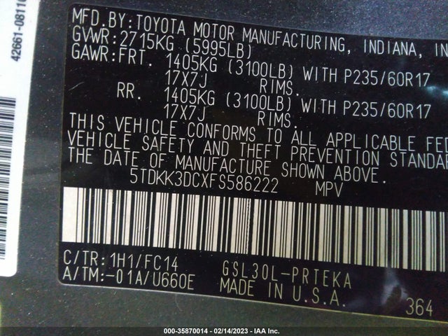 Toyota SIENNA LE 2015 5TDKK3DCXFS586222 Image 9