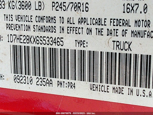 Dodge DAKOTA ST 2006 1D7HE28KX6S533465 Image 10