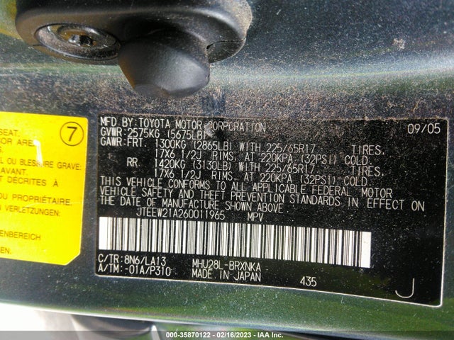 Toyota HIGHLANDER HYBRID 2006 JTEEW21A260011965 Image 10