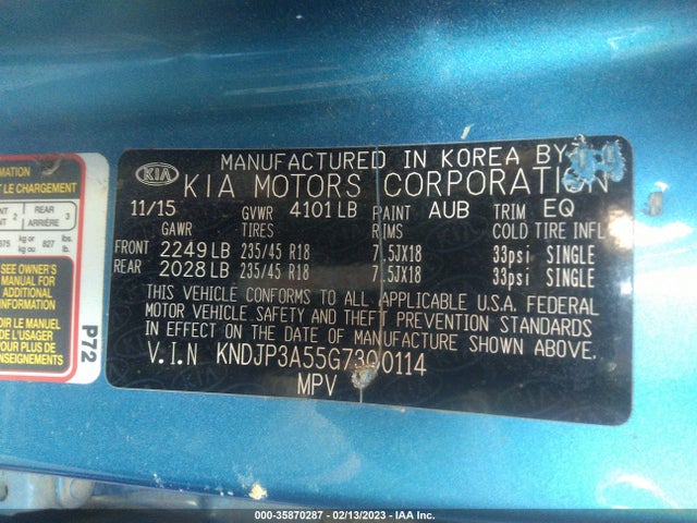 2016 Kia Soul, VIN: KNDJP3A55G7300114