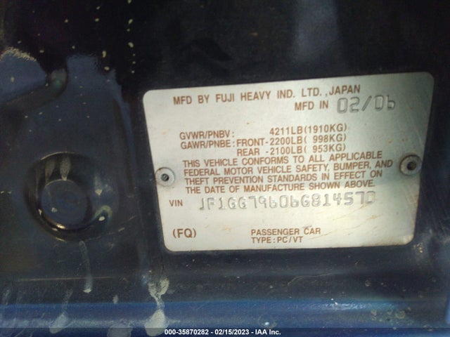 Subaru IMPREZA WAGON WRX 2006 JF1GG79606G814570 Image 10