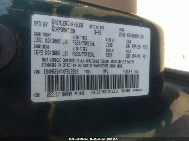 Dodge Durango 1999 1B4HR28Y4XF612012 Image 10