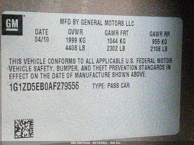 2010 CHEVROLET MALIBU LT W/2LT VIN: 1G1ZD5EB0AF279556