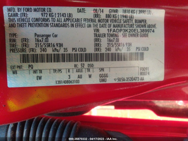 Ford FOCUS SE 2014 1FADP3K20EL389974 Image 10
