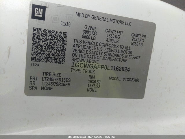 2020 Chevrolet Express, VIN: 1GCWGAFP0L1162824
