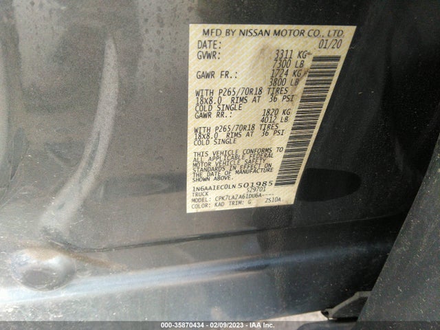 2020 Nissan Titan, VIN: 1N6AA1EC0LN501985