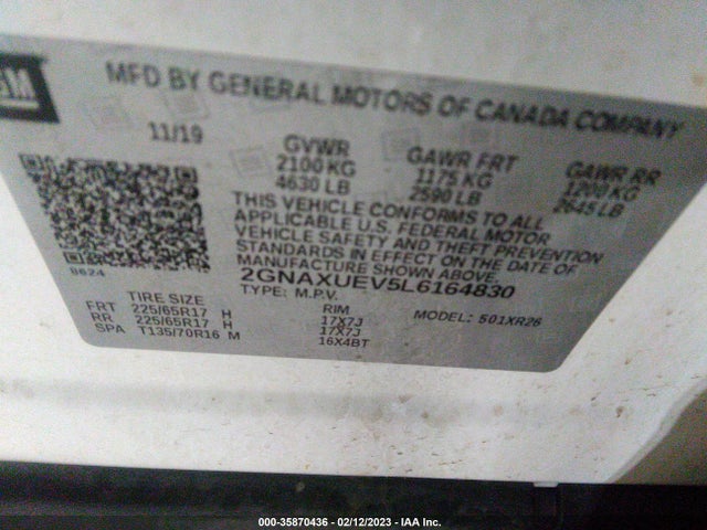 Chevrolet EQUINOX LT 2020 2GNAXUEV5L6164830 Image 9
