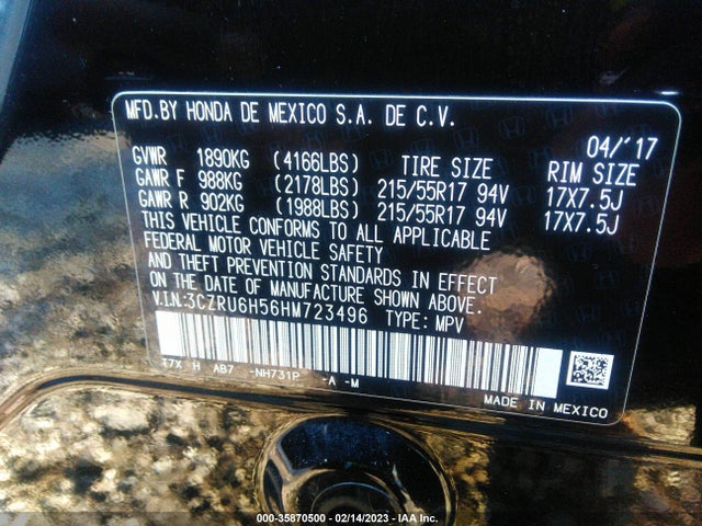 Honda HR-V EX 2017 3CZRU6H56HM723496 Image 10