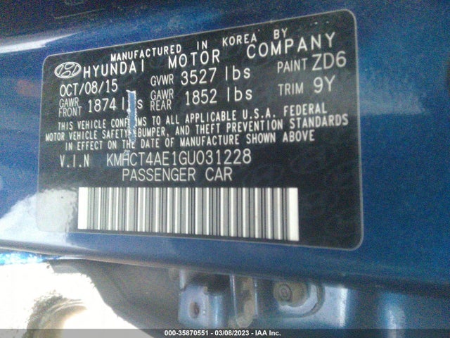 Hyundai ACCENT SE 2016 KMHCT4AE1GU031228 Image 10