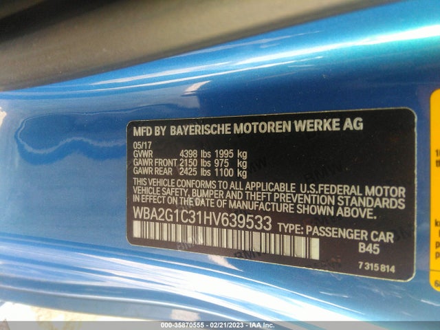 2017 BMW 2 Series, VIN: WBA2G1C31HV639533