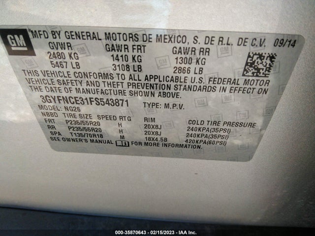 3GYFNCE31FS543871 Cadillac Srx Performance Collection