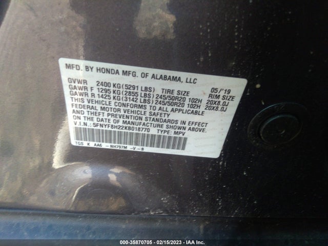 2019 Honda Passport, VIN: 5FNYF8H22KB018770