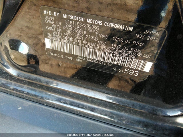 JA4JT5AX3DU014634 Mitsubishi OUTLANDER GT