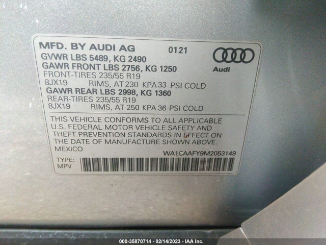 WA1CAAFY9M2053149 Audi Q5 Prestige
