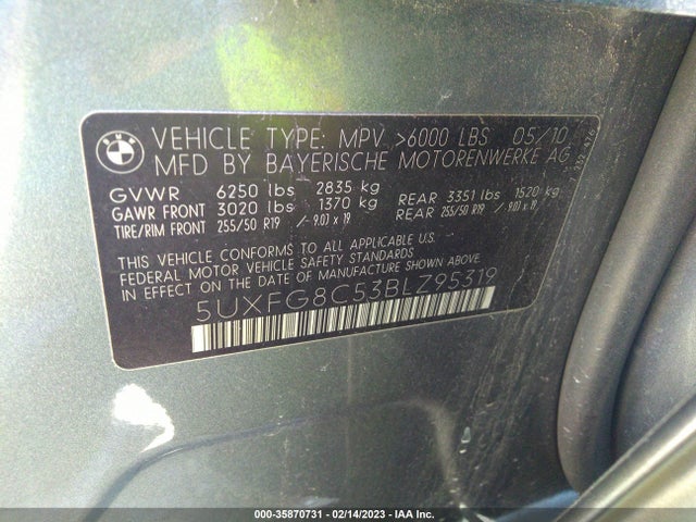 BMW X6 50i 2011 5UXFG8C53BLZ95319 Image 9