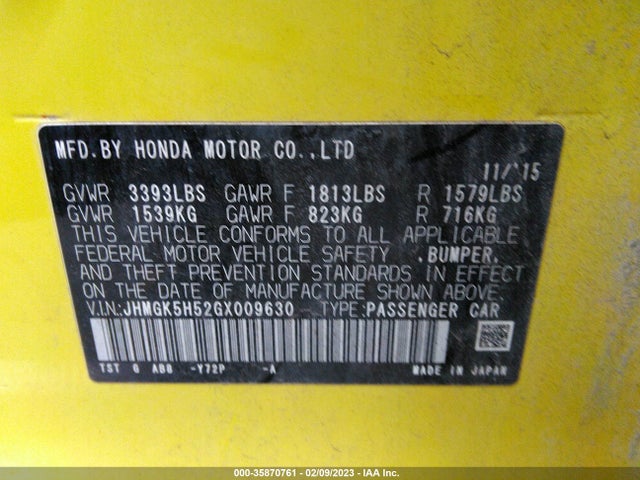 Honda FIT LX 2016 JHMGK5H52GX009630 Image 10