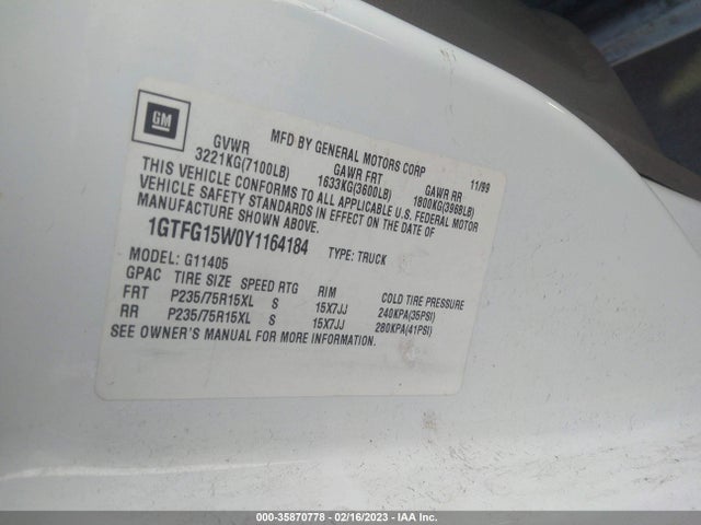 GMC SAVANA CARGO VAN 2000 1GTFG15W0Y1164184 Image 10