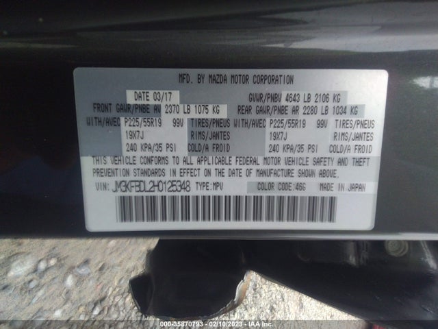 2017 MAZDA CX-5 GRAND TOURING VIN: JM3KFBDL2H0125348