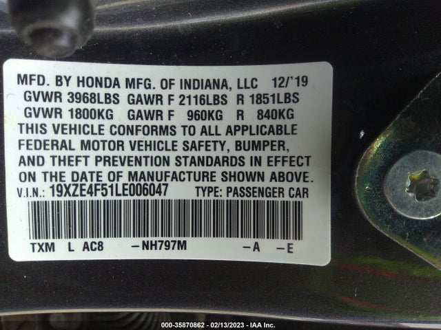 2020 Honda Insight, VIN: 19XZE4F51LE006047