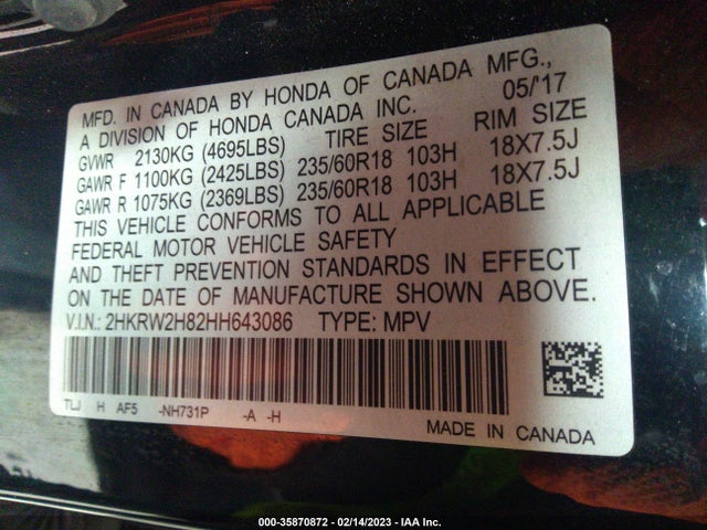 Honda Cr-v Ex-l 2017 2HKRW2H82HH643086 Image 10